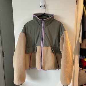 Two-Tone Teddy Fleece Jacket with Purple Trim